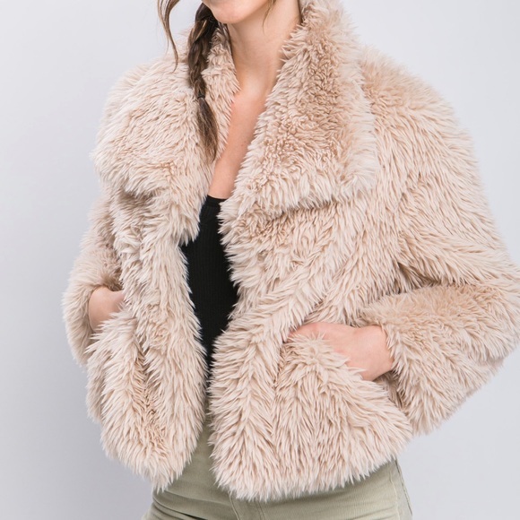 FAUX FUR JACKET - NATURAL BEIGE CREAM - Picture 2 of 2